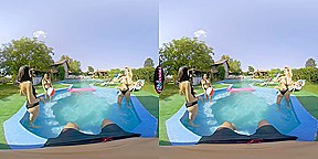 Foursome By The Pool; Topless Pool Party Becomes an FFFFM Orgy
