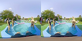 Foursome By The Pool; Topless Pool Party Becomes an FFFFM Orgy