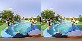 Foursome By The Pool; Topless Pool Party Becomes an FFFFM Orgy