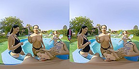 Foursome By The Pool; Topless Pool Party Becomes an FFFFM Orgy