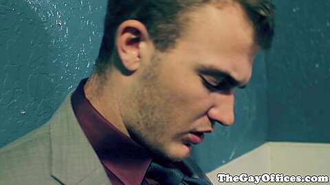 Gay office hunk drooling all over cock
