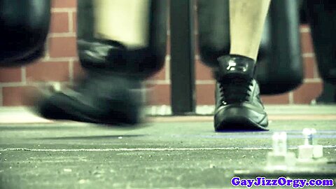 Gaysex hunks orgy fun after wrestling