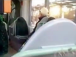German babe gives a blowjob in a public bus