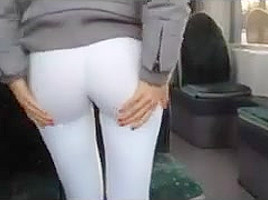 German babe gives a blowjob in a public bus