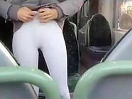 German babe gives a blowjob in a public bus