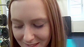 Ginger teen 18+ beauty plowed in gym while cuckold jock watches