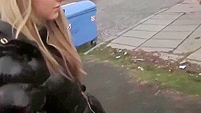Girl masturbating cock in the alley