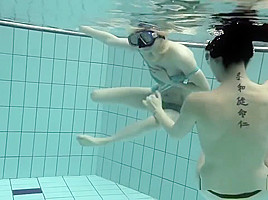 Girls Swimming Underwater And Enjoying Eachother