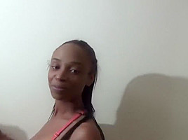Gorgeous ebony babe in bukkake party fun