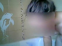 Hairy wife with small boobs spied showering