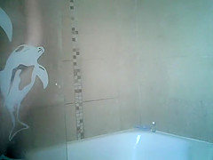 Hairy wife with small boobs spied showering