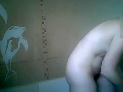 Hairy wife with small boobs spied showering