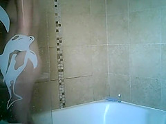 Hairy wife with small boobs spied showering