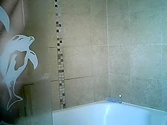 Hairy wife with small boobs spied showering