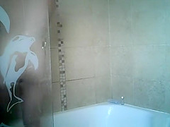 Hairy wife with small boobs spied showering