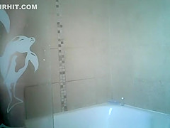 Hairy wife with small boobs spied showering