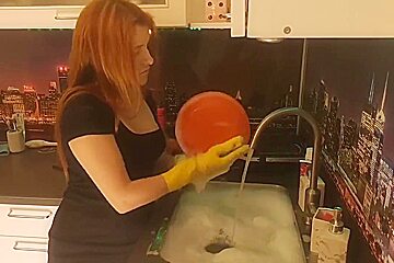 Handjob Dildo In Rubber Gloves