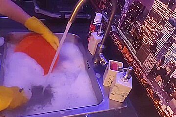 Handjob Dildo In Rubber Gloves