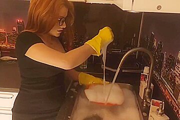 Handjob Dildo In Rubber Gloves
