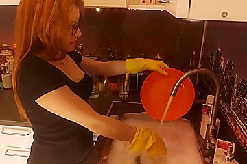 Handjob Dildo In Rubber Gloves