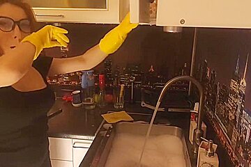 Handjob Dildo In Rubber Gloves