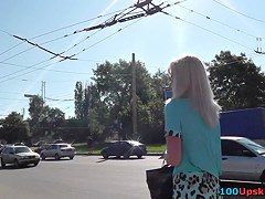 Handsome golden-haired filmed with upskirt livecam