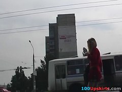 Hawt blond filmed by upskirt hunter
