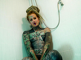 Heavily TATTOO model ANAL masturbation in shower - PissVids