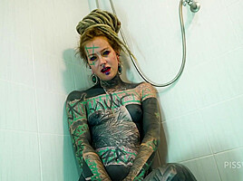 Heavily TATTOO model ANAL masturbation in shower - PissVids