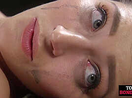 Hitachi toyed babe handles many orgasms her master gives her