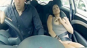 Horny girlfriend squirting in his car