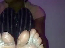 Hot ebony soles in lotion make you cum