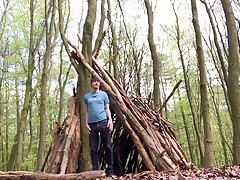 Hot young British Twink walks naked and pees in the Woods