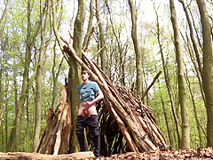 Hot young British Twink walks naked and pees in the Woods