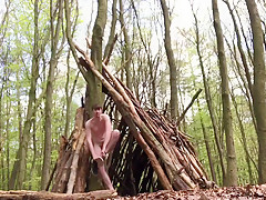 Hot young British Twink walks naked and pees in the Woods