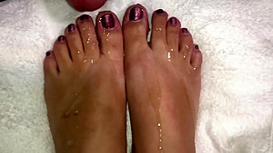 I film hubby cum on my feet and toes, then I rub it all in