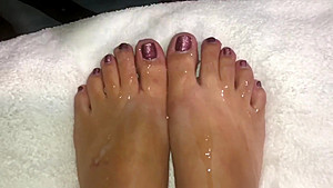 I film hubby cum on my feet and toes, then I rub it all in