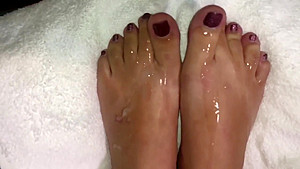 I film hubby cum on my feet and toes, then I rub it all in
