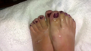 I film hubby cum on my feet and toes, then I rub it all in
