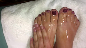 I film hubby cum on my feet and toes, then I rub it all in