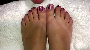 I film hubby cum on my feet and toes, then I rub it all in