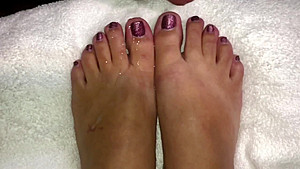 I film hubby cum on my feet and toes, then I rub it all in