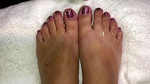 I film hubby cum on my feet and toes, then I rub it all in