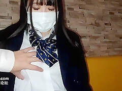 Japanese College Girl Is Wearing Her School Uniform While