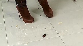 Jocelyn crushes roaches in her sexy boots!