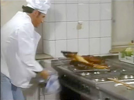 Kitchen European threesome with messy hot sperm shots
