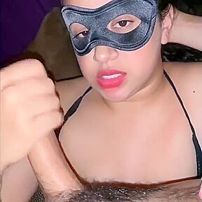 Latina teen 18+ wearing mask plays with herself and gets fucked