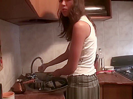 Lesbians eating eachothers pussy in the kitchen