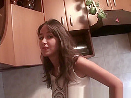 Lesbians eating eachothers pussy in the kitchen