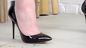 Linda crushing roaches under sharp black leather high heels 